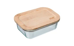 Contenitore in vetro con tappo in bamboo 14x10 cm