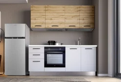 Cucina Gilda Light Grey e Rovere Cadiz con Frigorifero combinato DX