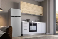 Cucina Gilda Light Grey e Rovere Cadiz con Frigorifero combinato DX