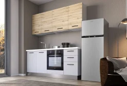 Cucina Gilda Light Grey e Rovere Cadiz con Frigorifero combinato SX
