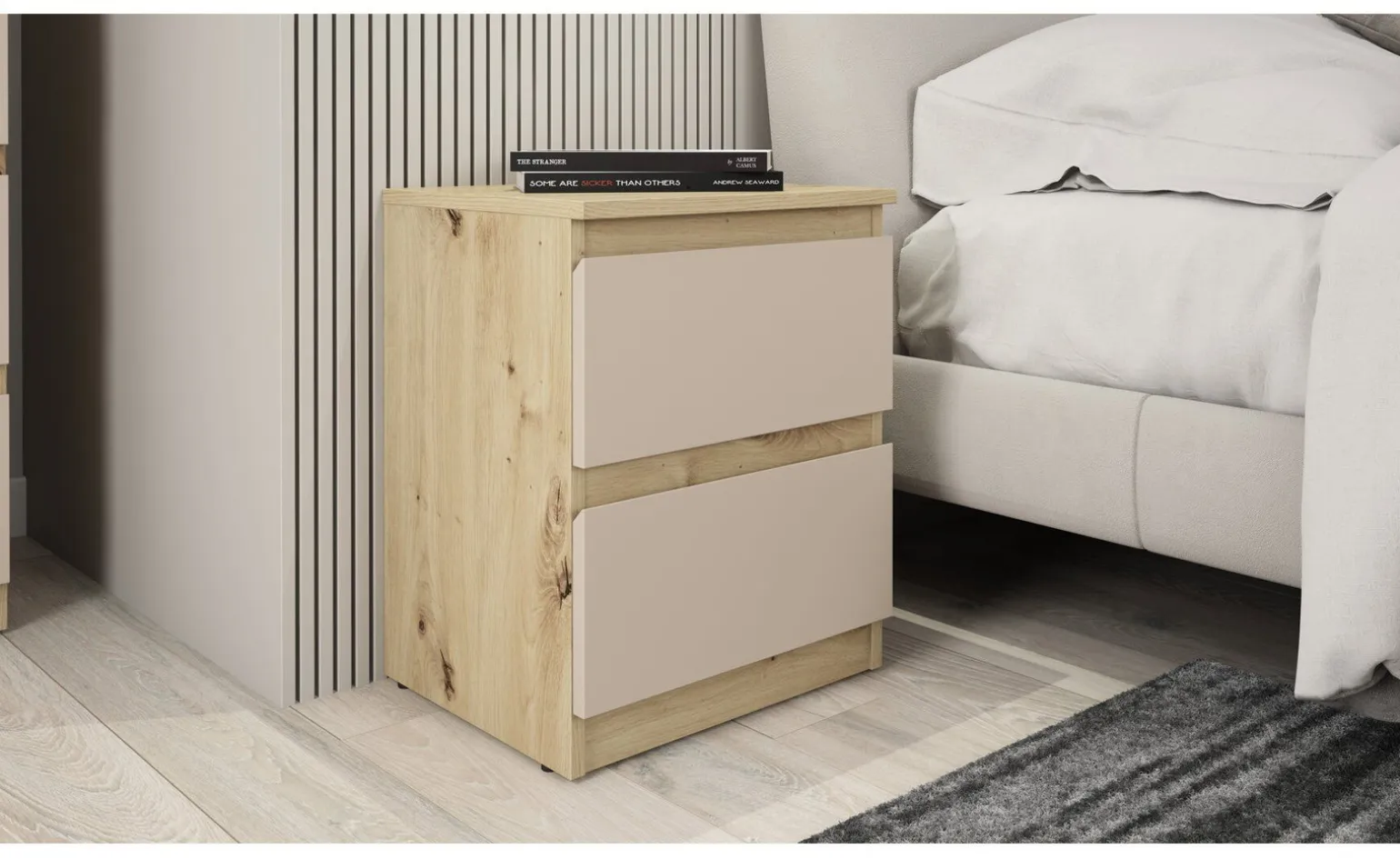 Delia comodino 2 cassetti rovere artisan/cachemire