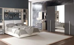 Desiree camera matrimoniale olmo bianco e grigio scuro, letto con contenitore