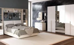 Desiree camera matrimoniale olmo bianco e bianco lucido, letto con contenitore