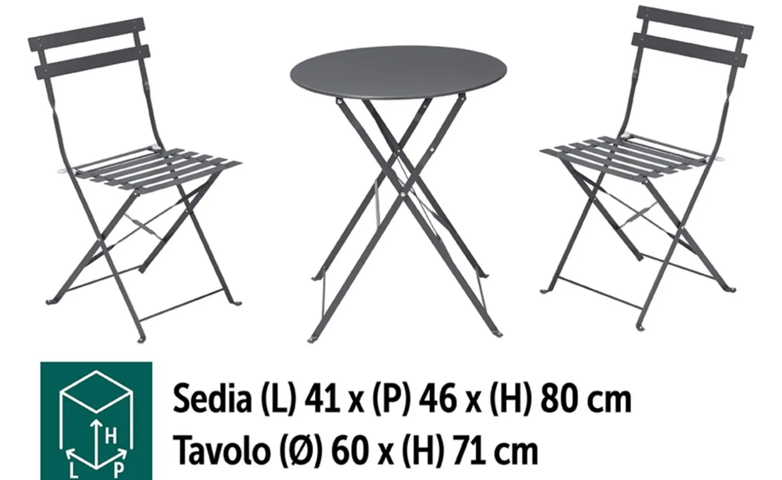 Evan Set tavolino rotondo e 2 sedie, grigio