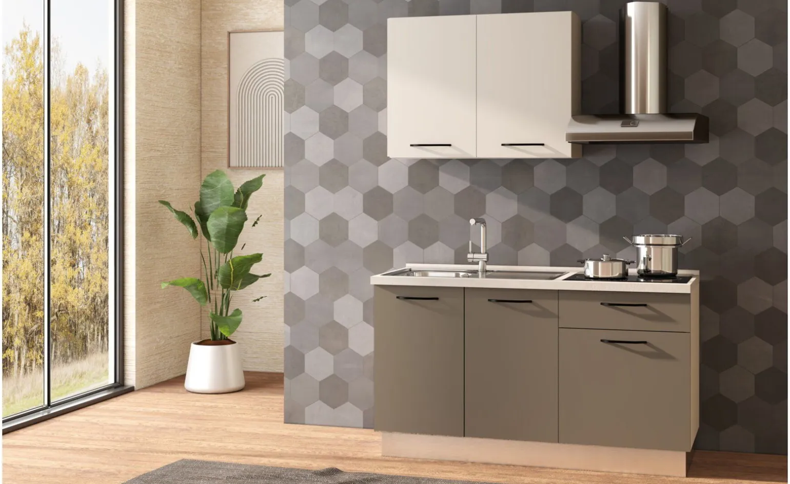 Fast Cucina completa L150 cm Cachemire/Basalt con piano cottura a induzione