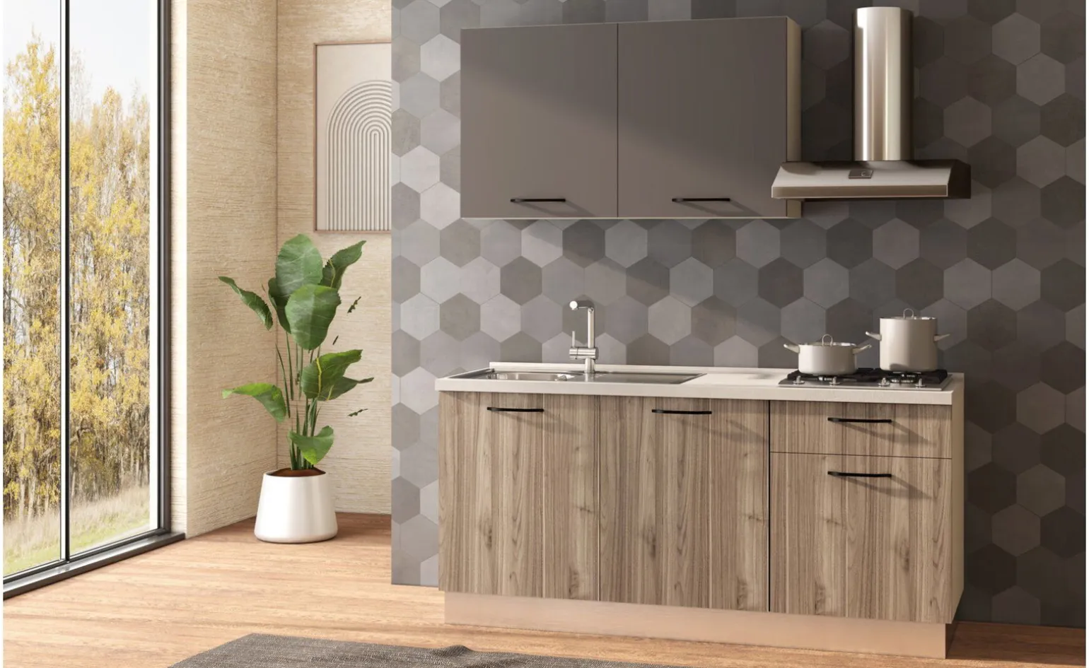 Fast Cucina completa L180 cm con piano cottura a gas, disponibile in vari colori