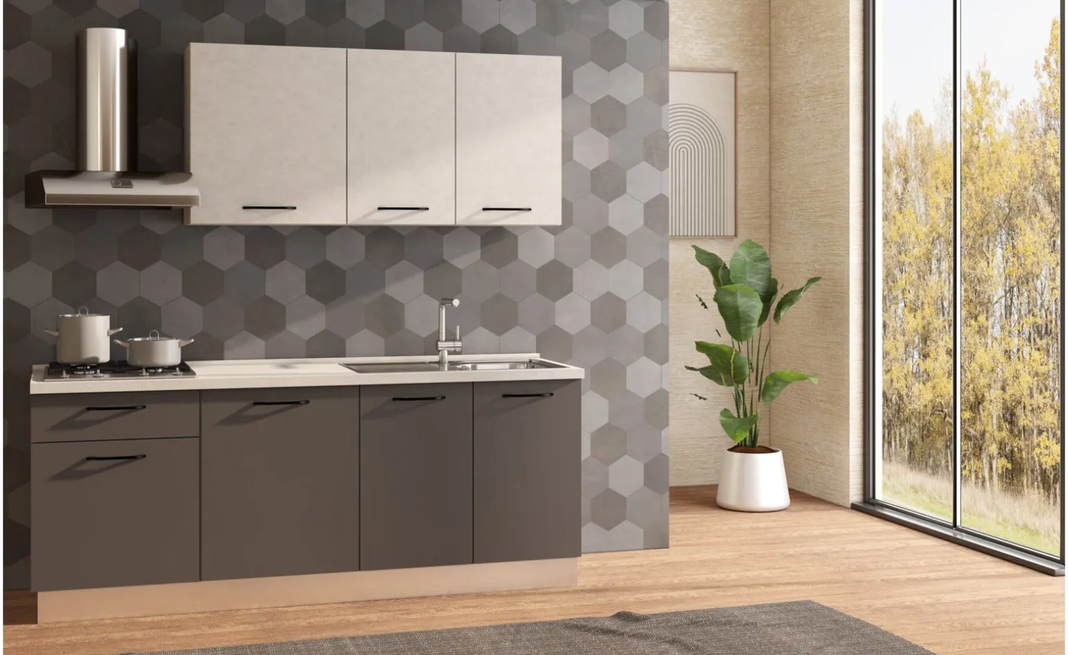 Fast Cucina completa L210 cm con piano cottura a gas, disponibile in vari colori
