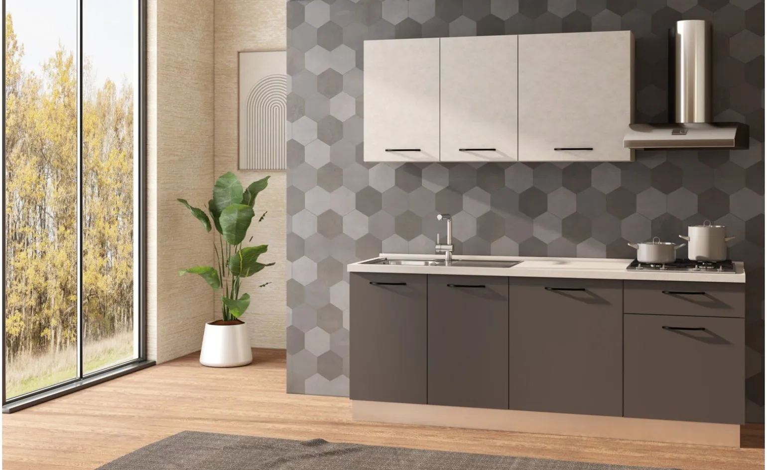 Fast Cucina completa L210 cm con piano cottura a gas, disponibile in vari colori