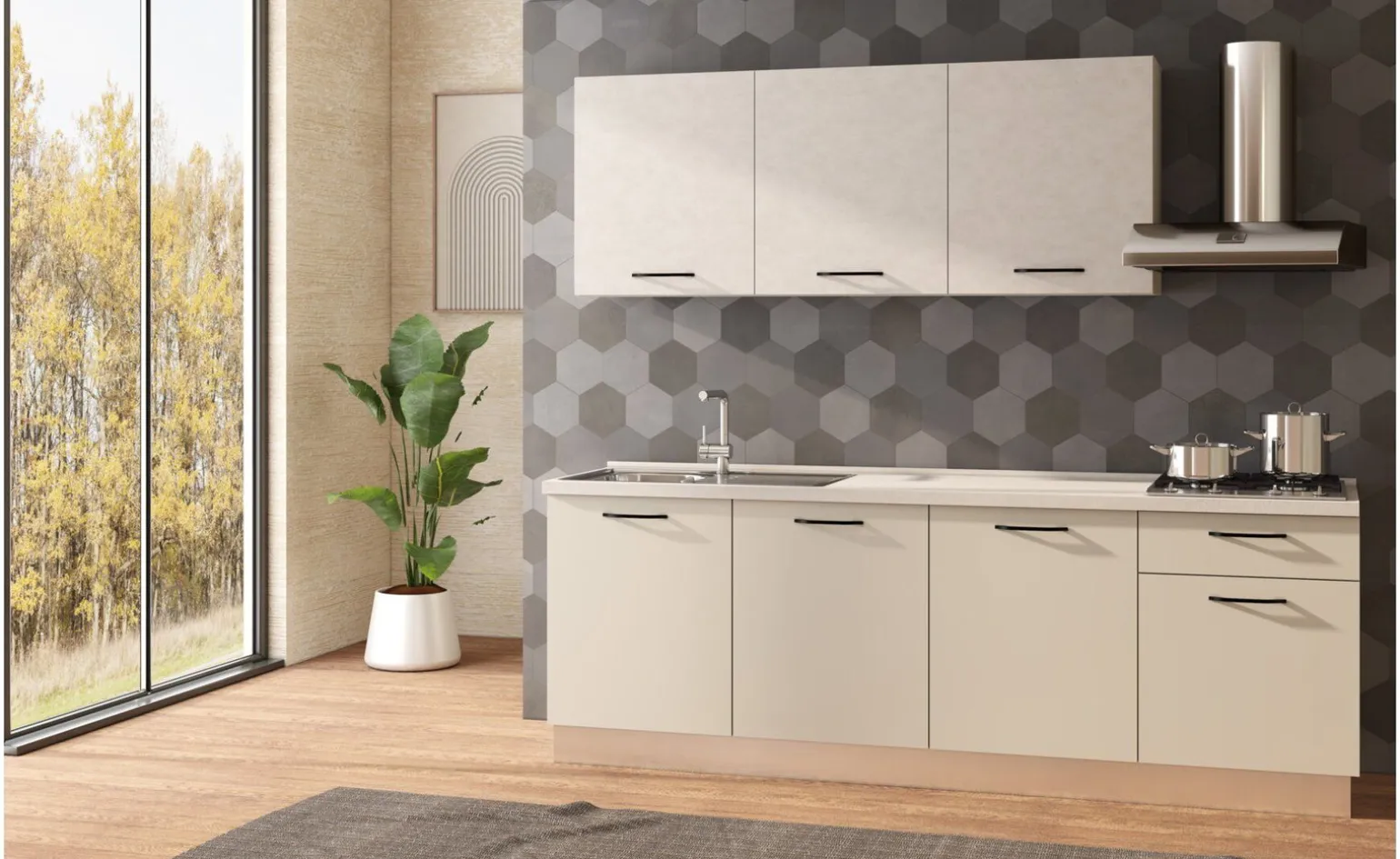 Fast Cucina completa L240 cm con piano cottura a gas, disponibile in vari colori