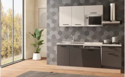 Fast Cucina completa L210 cm Noce/Tortora/Calce con piano cottura a gas