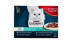Filettini in salsa Purina Gourmet Gold Perle Piaceri del mare, Salmone, Pesce oceano, Tonno, Platessa 12x85gr