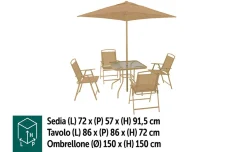 Friends Set tavolo, 4 sedie e ombrellone, sabbia
