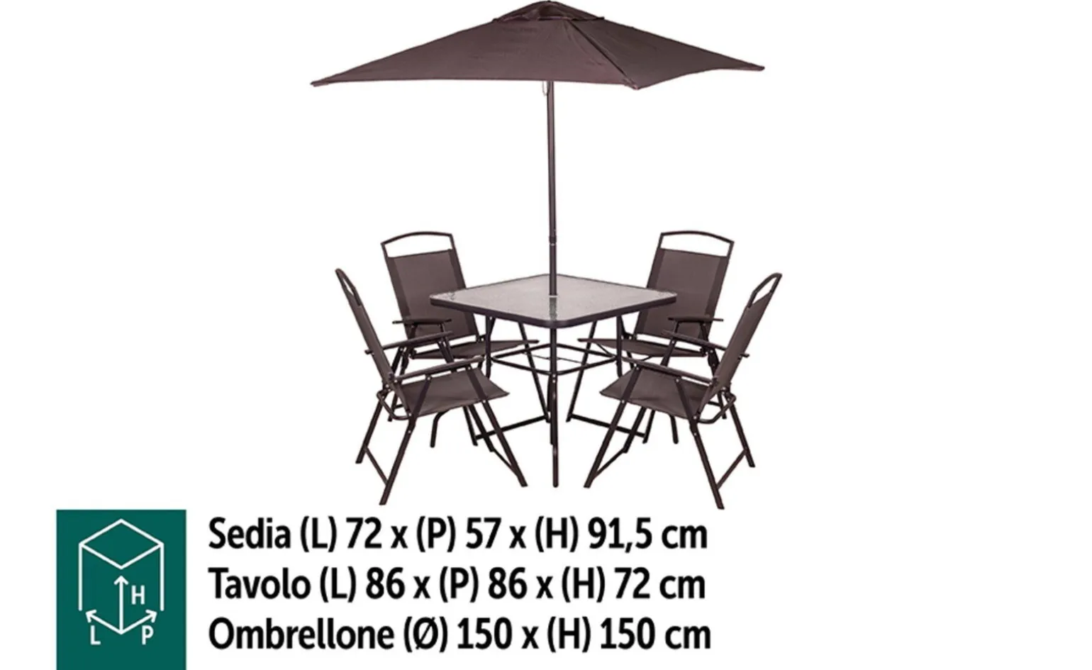 Friends Set tavolo, 4 sedie e ombrellone, grigio