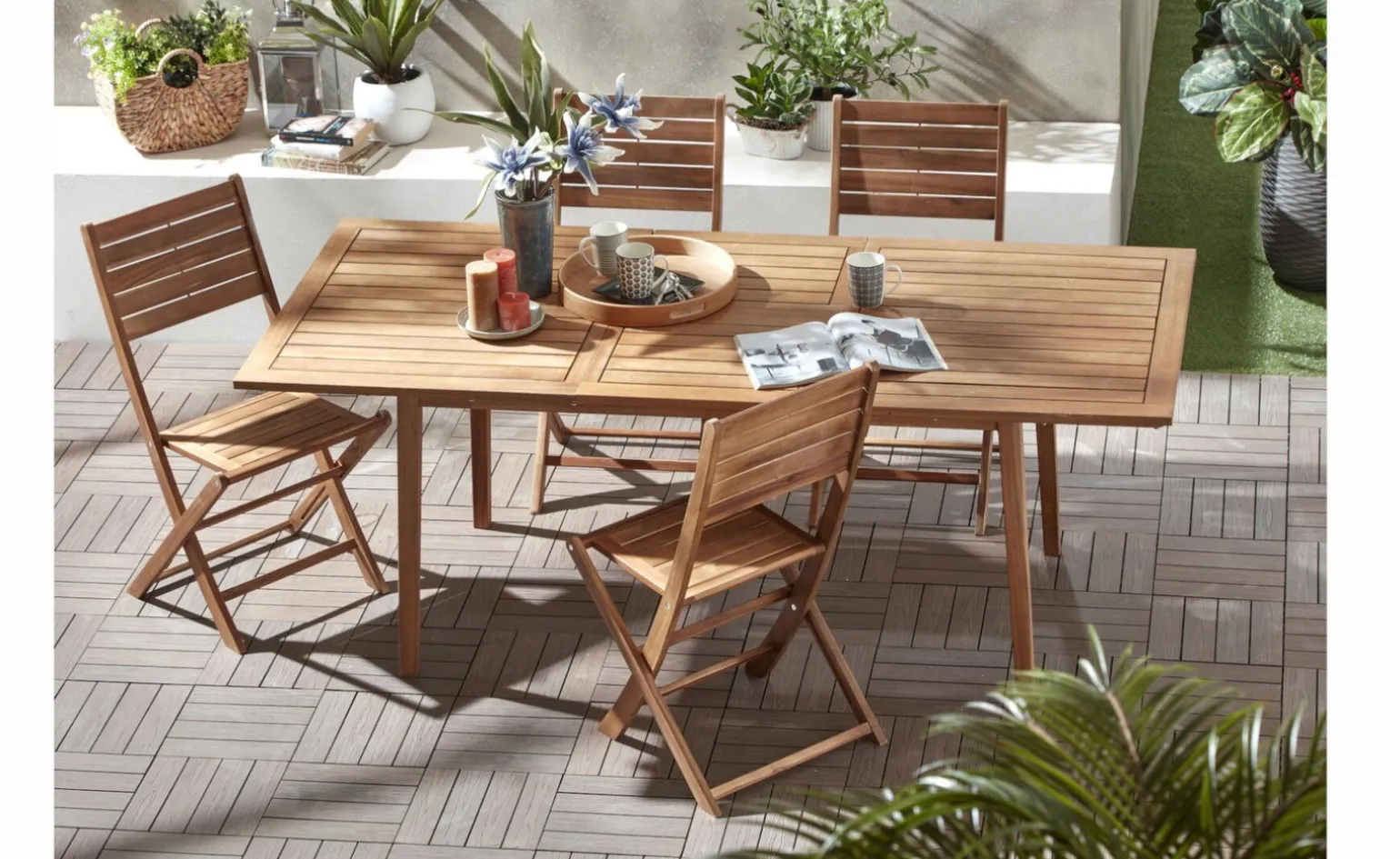 Funny tavolo allungabile in legno di acacia color Teak