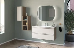 Gaia mobile bagno 100 cm con lavabo, pensili a iorno, pensile vetro e specchio LED
