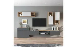 Garda parete soggiorno L290 rovere wotan/antracite/bianco laccato