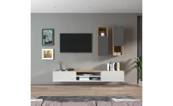 Garda parete soggiorno 2 pensili vetro rovere wotan/bianco laccato/antracite L210 cm