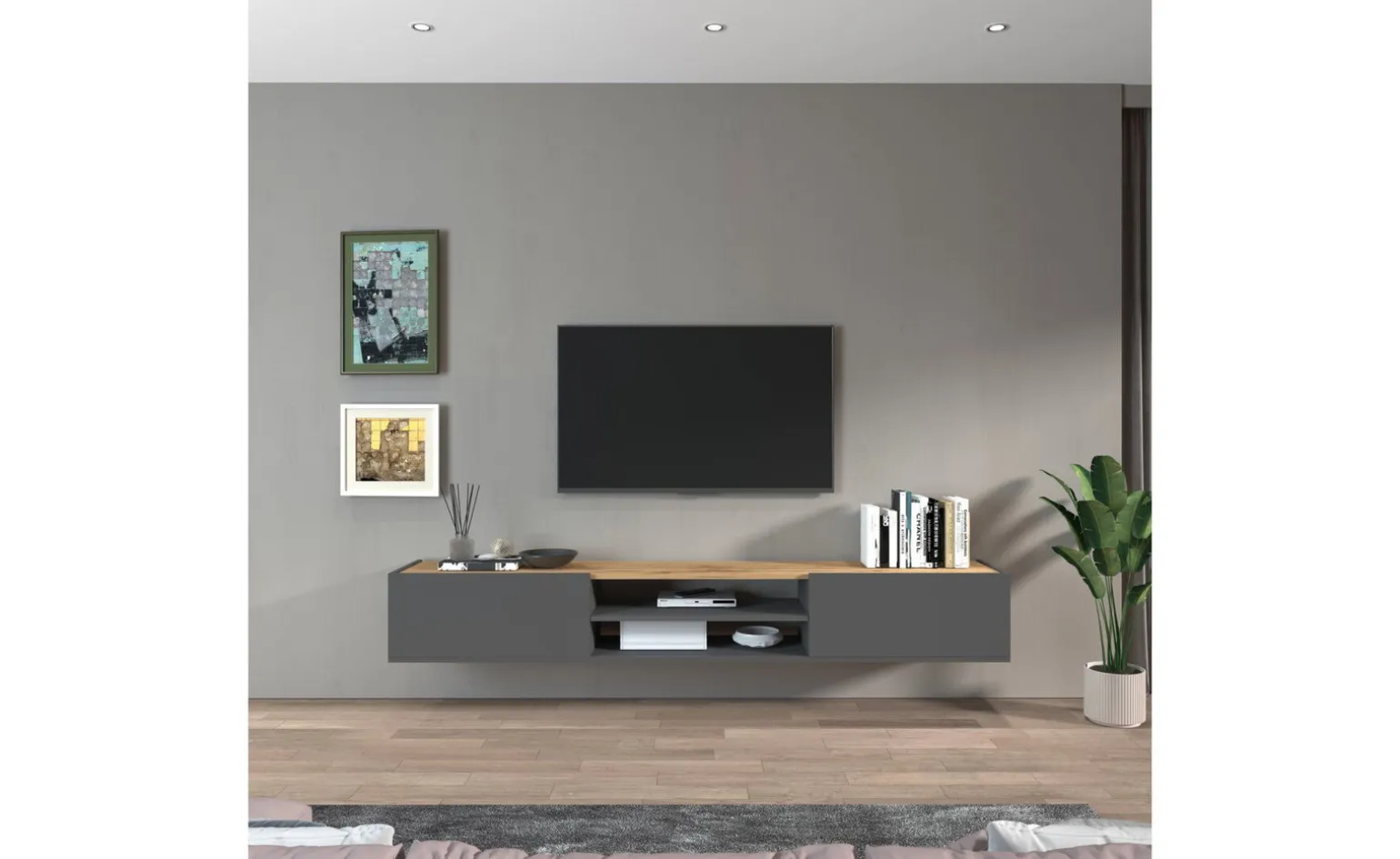 Garda porta tv antracite/rovere wotan L210 cm