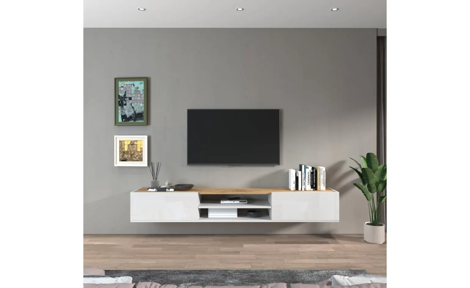 Garda porta tv bianco/rovere wotan L210 cm