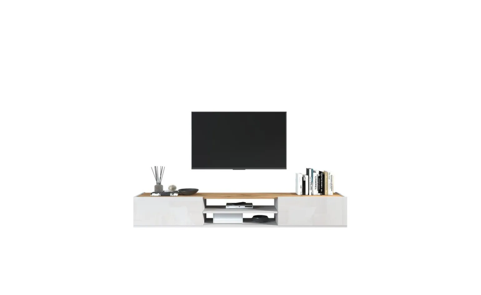 Garda porta tv bianco/rovere wotan L210 cm