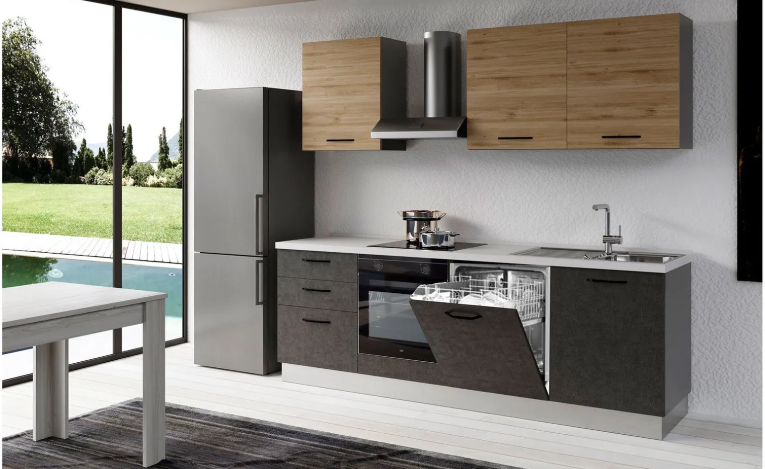 Gilda 2.0 cucina 300 cm cololre portland e rovere cadiz