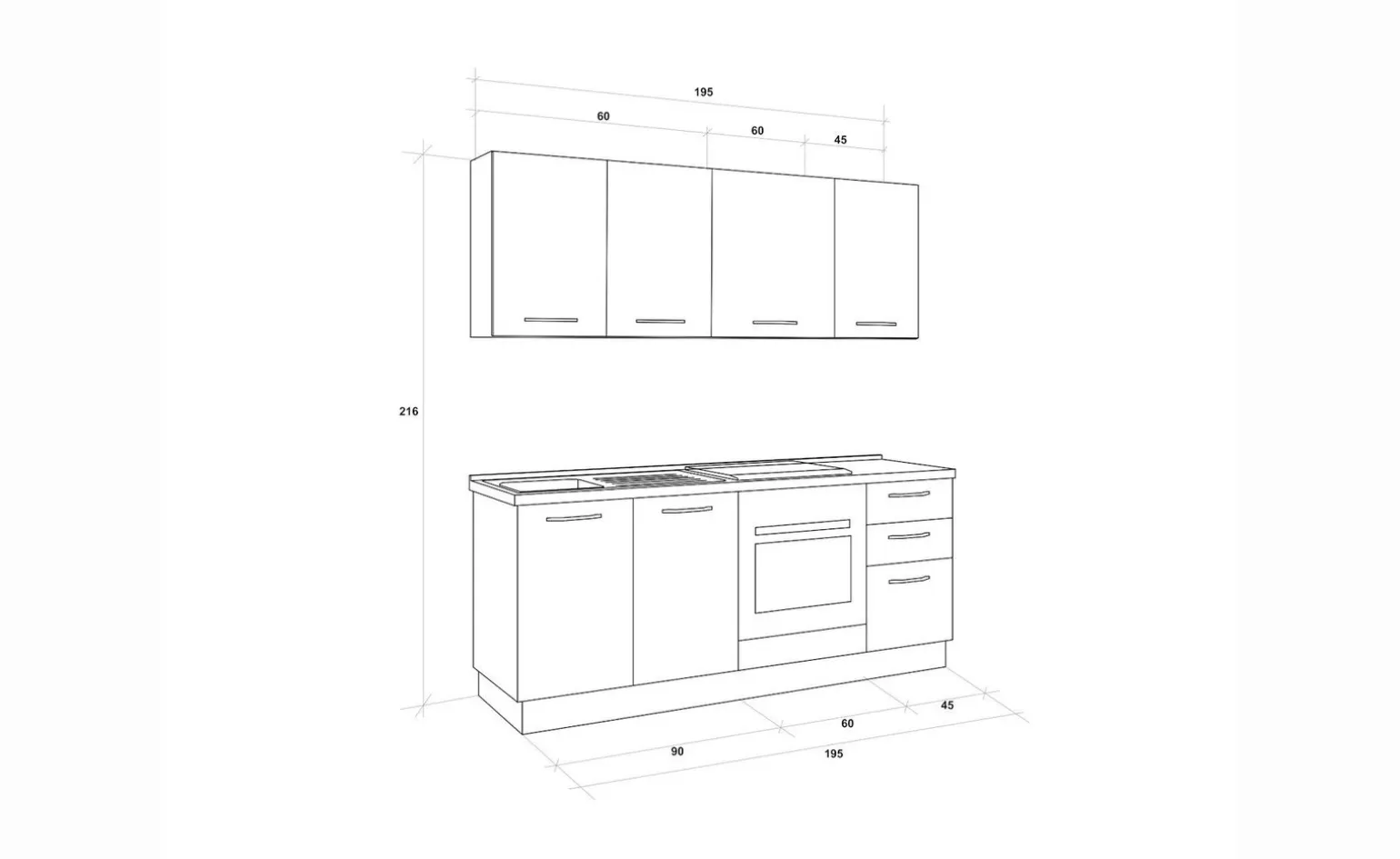 Gilda cucina 195 cm colore cemento scuro e rovere cadiz