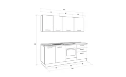 Gilda cucina 210 cm colore cemento scuro e rovere cadiz
