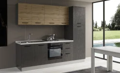 Gilda cucina 255 cm colore cemento scuro e rovere cadiz