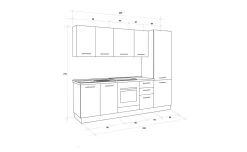 Gilda cucina 255 cm colore cemento scuro e rovere cadiz