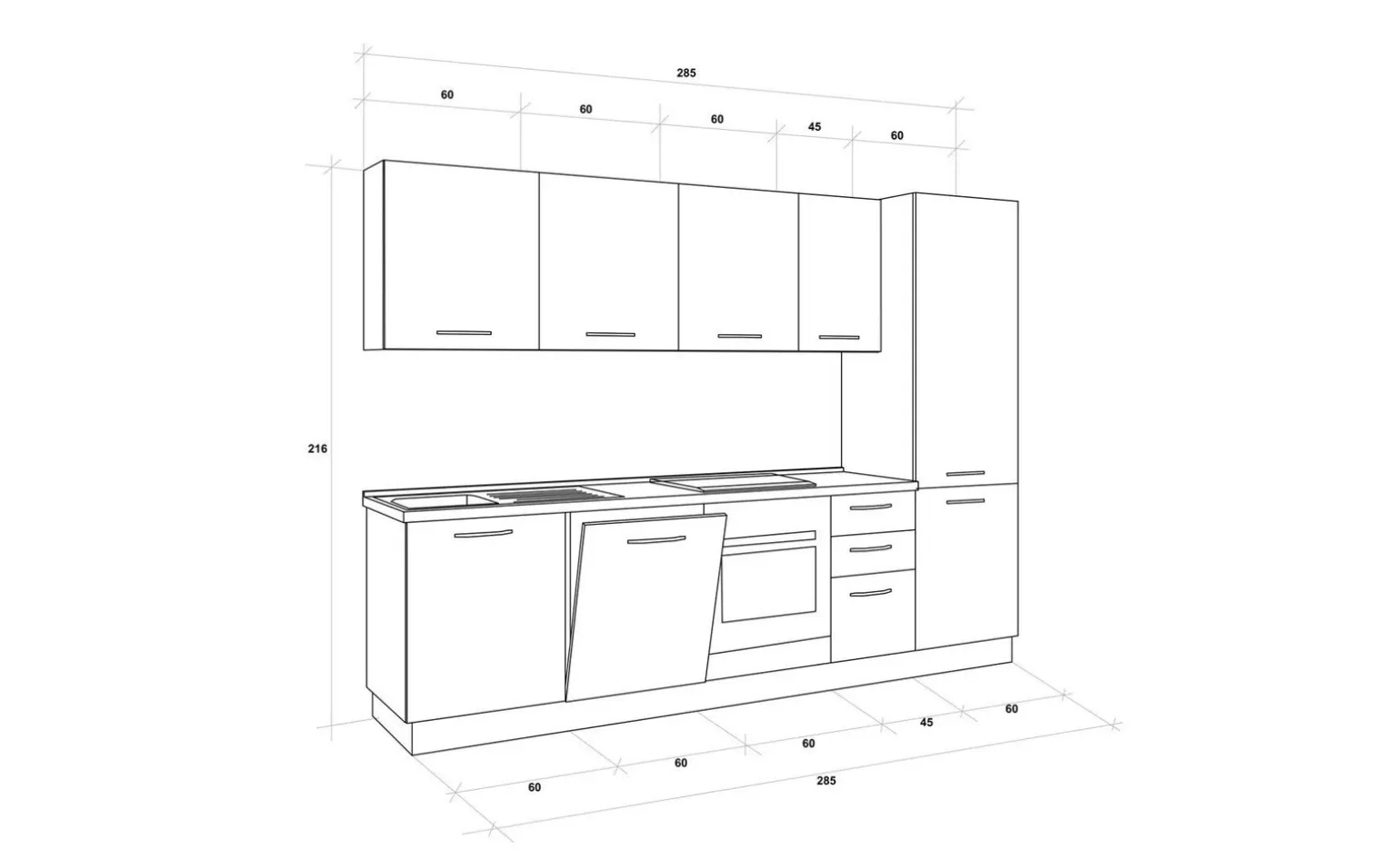Gilda cucina 285 cm colore cemento scuro e rovere cadiz