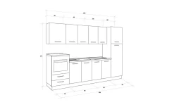 Gilda cucina 300 cm colore cemento scuro e rovere cadiz