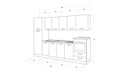 Gilda cucina 300 cm colore cemento scuro e rovere cadiz