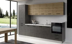 Gilda cucina 300 cm colore cemento scuro e rovere cadiz