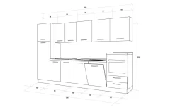 Gilda cucina 330 cm colore cemento scuro e rovere cadiz