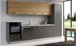 Gilda cucina 330 cm colore cemento scuro e rovere cadiz