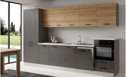 Gilda cucina 345 cm colore cemento scuro e rovere cadiz