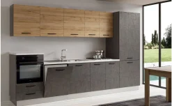 Gilda cucina 345 cm colore cemento scuro e rovere cadiz