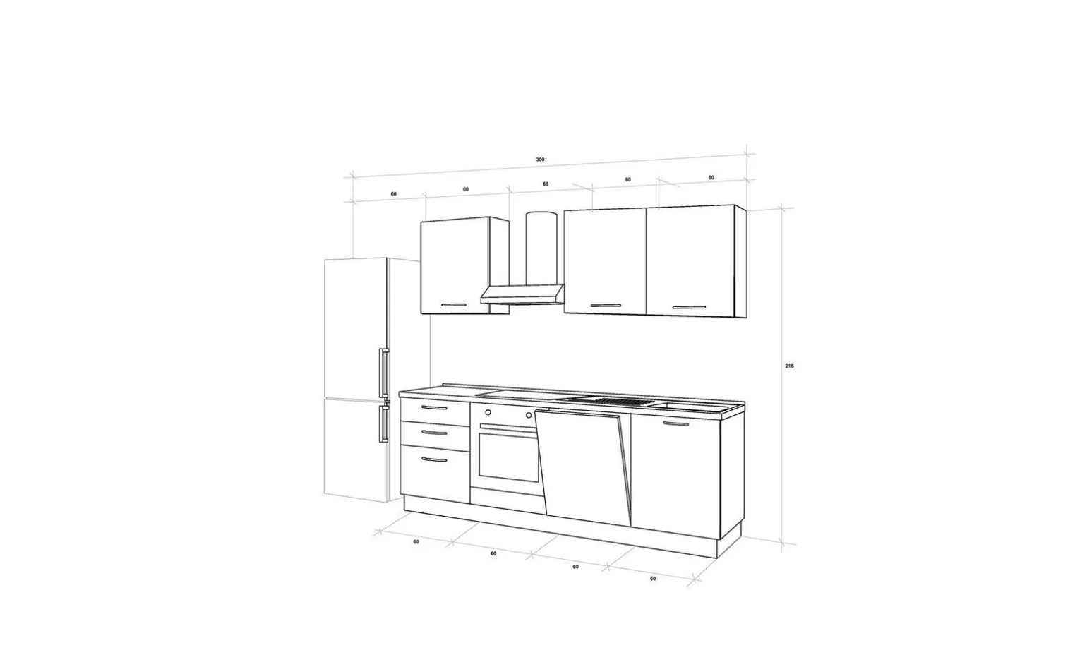 Gilda 2.0 cucina 300 cm colore frassino ghiaccio e light grey