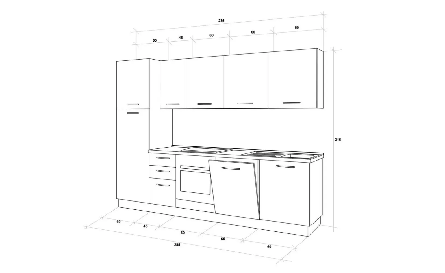 Gilda cucina 285 cm colore frassino ghiaccio e light grey