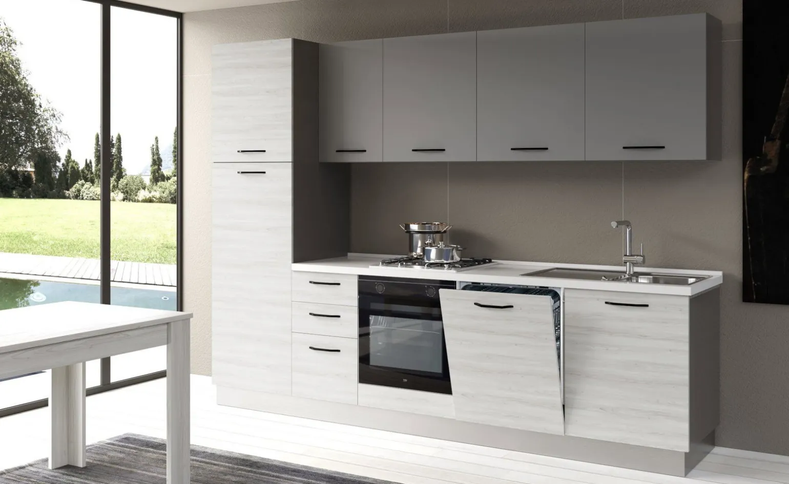 Gilda cucina 285 cm colore frassino ghiaccio e light grey
