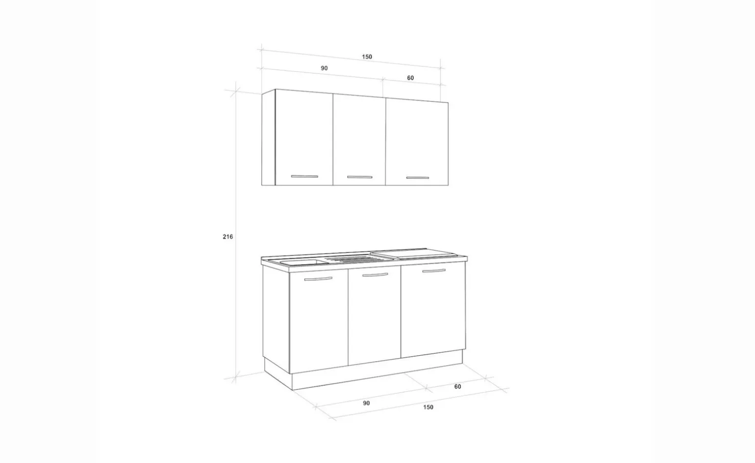 Gilda cucina 150 cm colore frassino ghiaccio e light grey