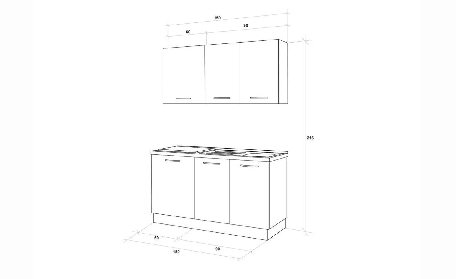 Gilda cucina 150 cm colore frassino ghiaccio e light grey
