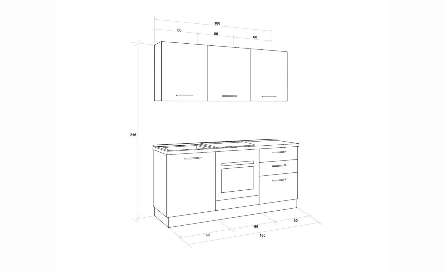 Gilda cucina 180 cm colore frassino ghiaccio e light grey