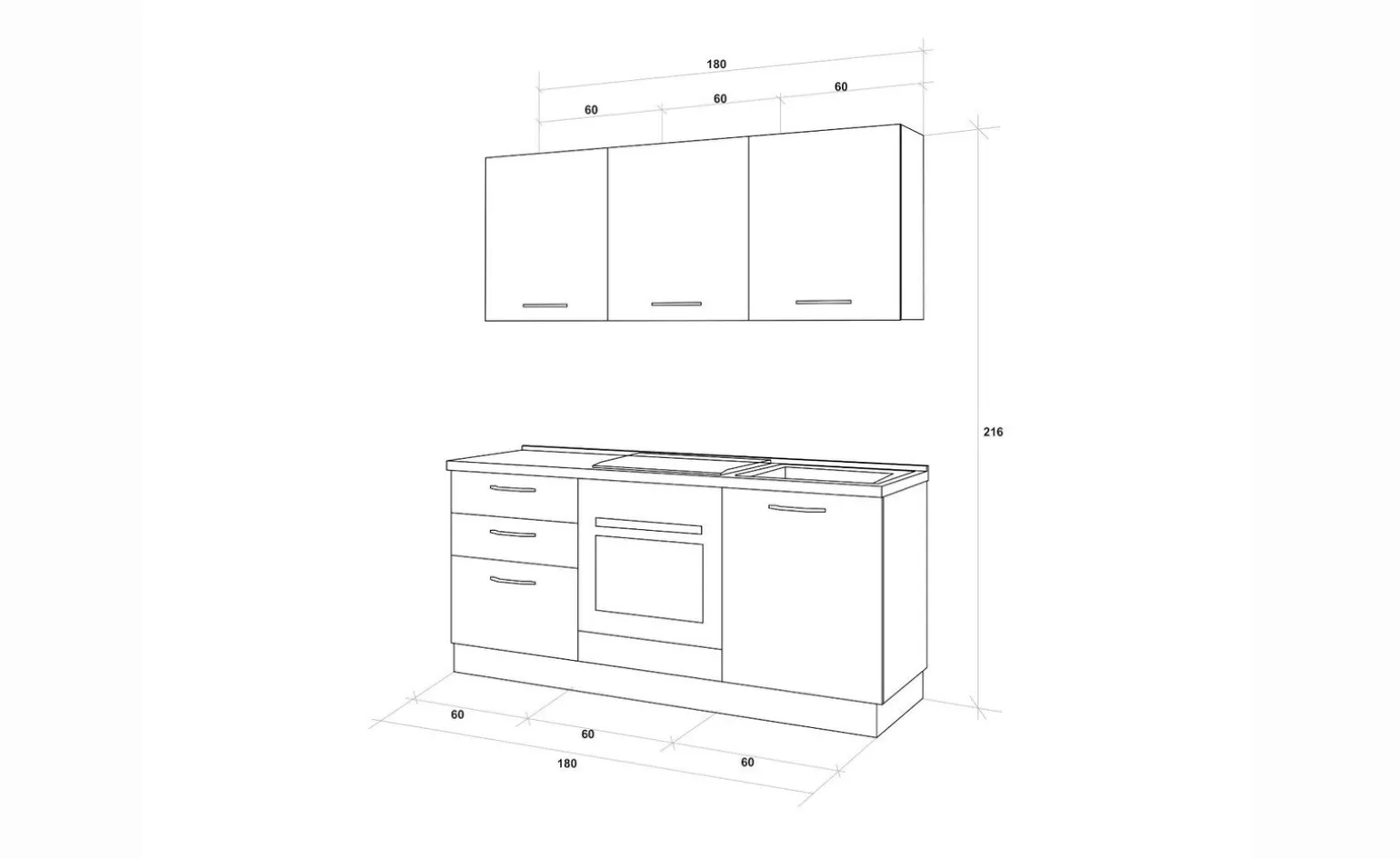 Gilda cucina 180 cm colore frassino ghiaccio e light grey