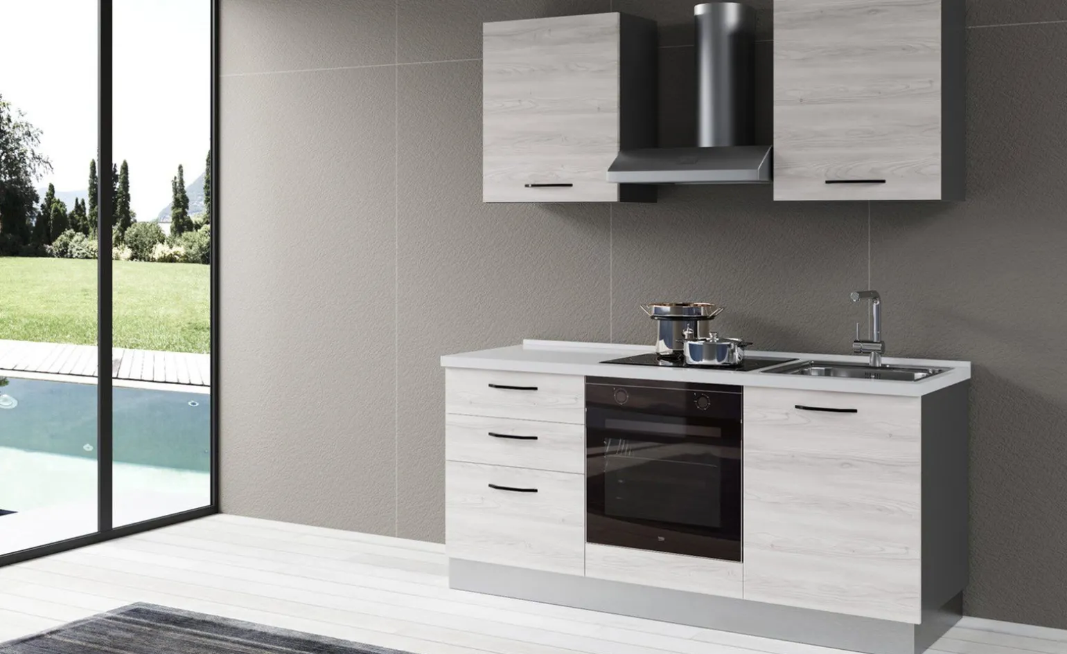 Gilda 2.0 cucina 180 cm colore frassino ghiaccio