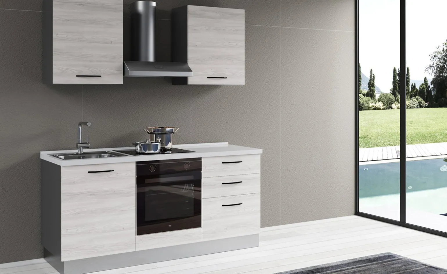 Gilda 2.0 cucina 180 cm colore frassino ghiaccio