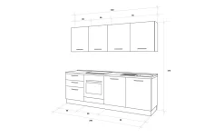Gilda cucina 240 cm colore frassino ghiaccio e light grey