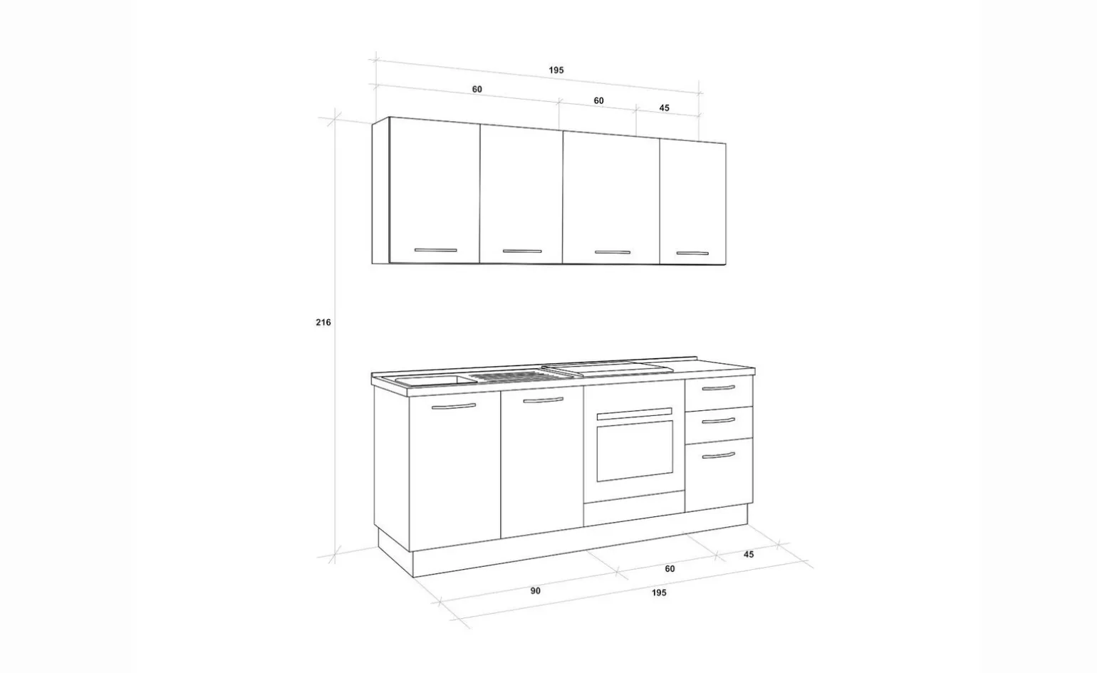 Gilda cucina 195 cm colore frassino ghiaccio e light grey