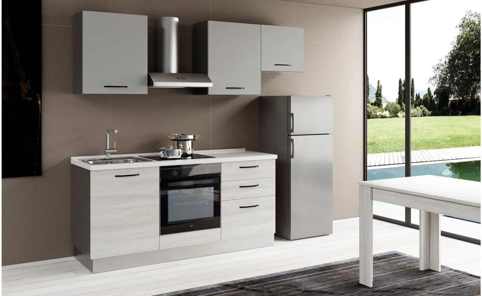 Gilda 2.0 cucina 240 cm colore frassino ghiaccio e light grey