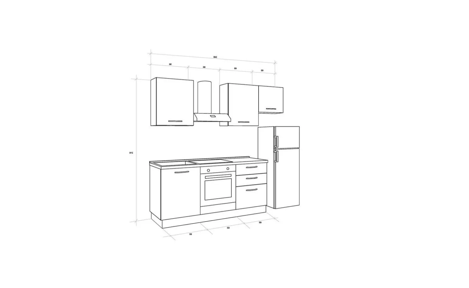 Gilda 2.0 cucina 240 cm colore frassino ghiaccio e light grey